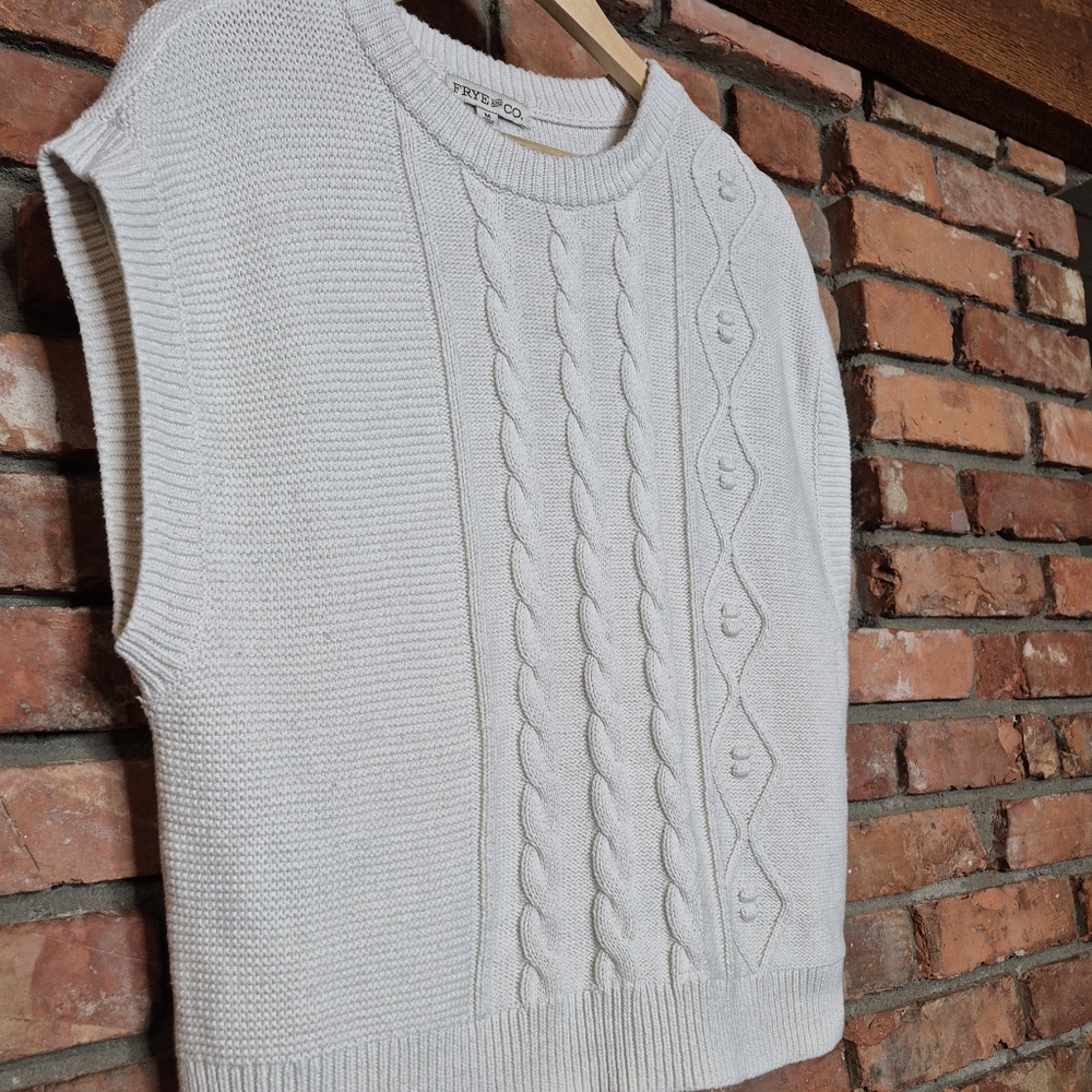 Frye & Co Cable Knit Sweater Vest Medium Ivory Cotton Blend Sleeveless Knit Top - Picture 3 of 9